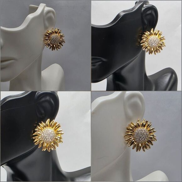 🔥⏭️NIB Sunflower 14k Gold Plated Stud Earrings - Picture 8 of 15